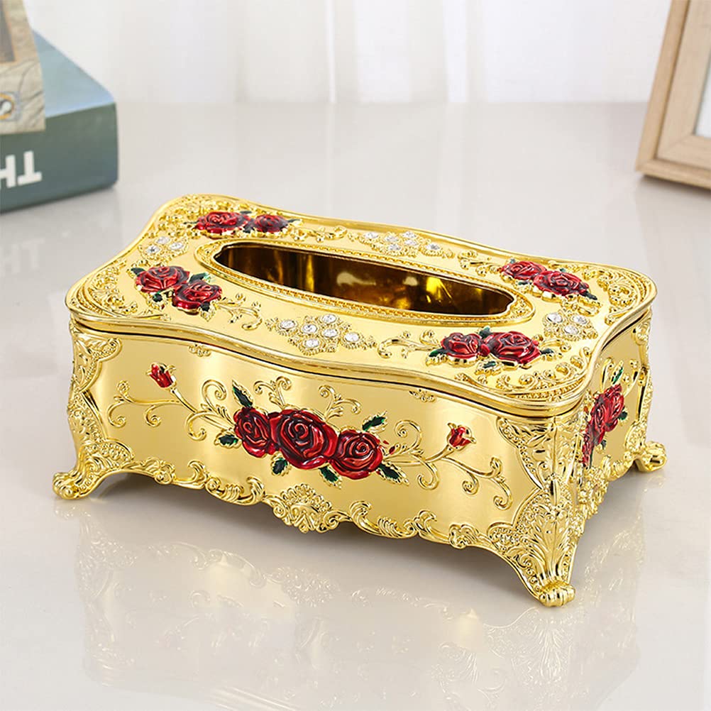 Scatola per fazzoletti cosmetici con motivo floreale, porta fazzoletti in stile europeo, per casa e hotel (Oro+Rosso)
