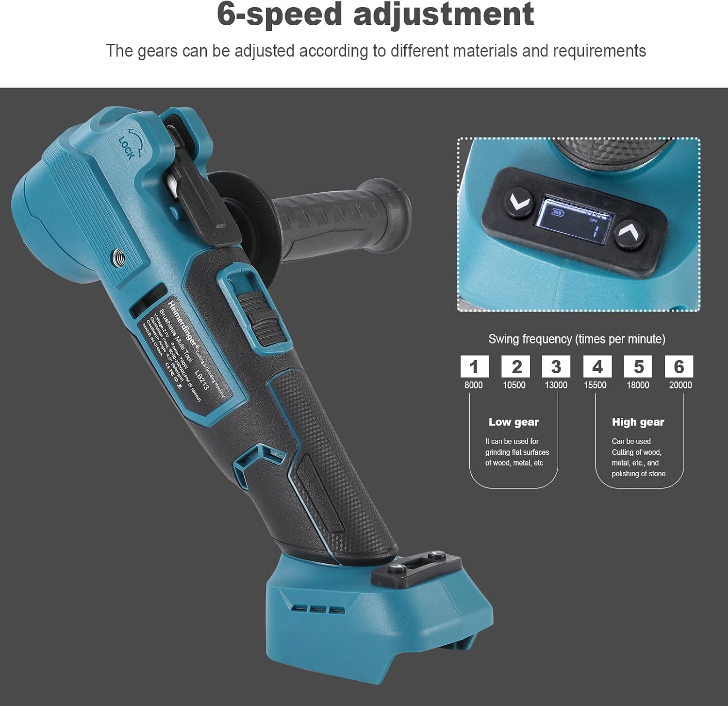 Brushless Cordless Oscillating Multi-Tool with Anti-Vibration Technology, 6-Speed (8000-20000 OPM), Compatible with Makita 18V Battery, Ideal for Sanding, Cutting,Polishing