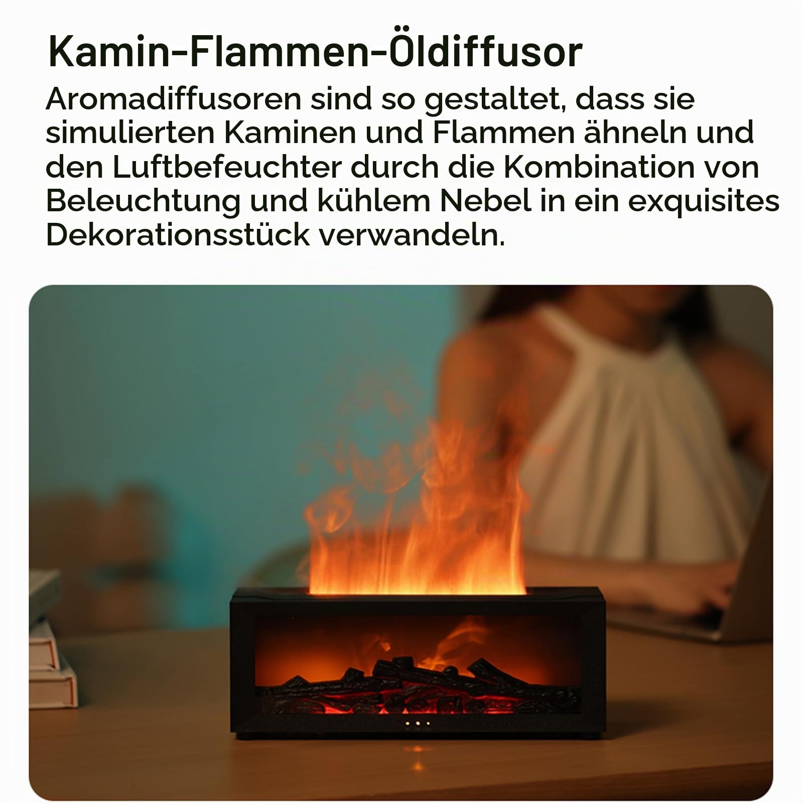 Aroma Diffuser LED Kamin 150ml, 7-Colour Light Flame Effect Luftbefeuchter mit Fernbedienung, Kamin Aromatherapie Diffusor, Kamin Luftbefeuchter mit Timer, Für Zuhause, Büro, Schlafzimmer