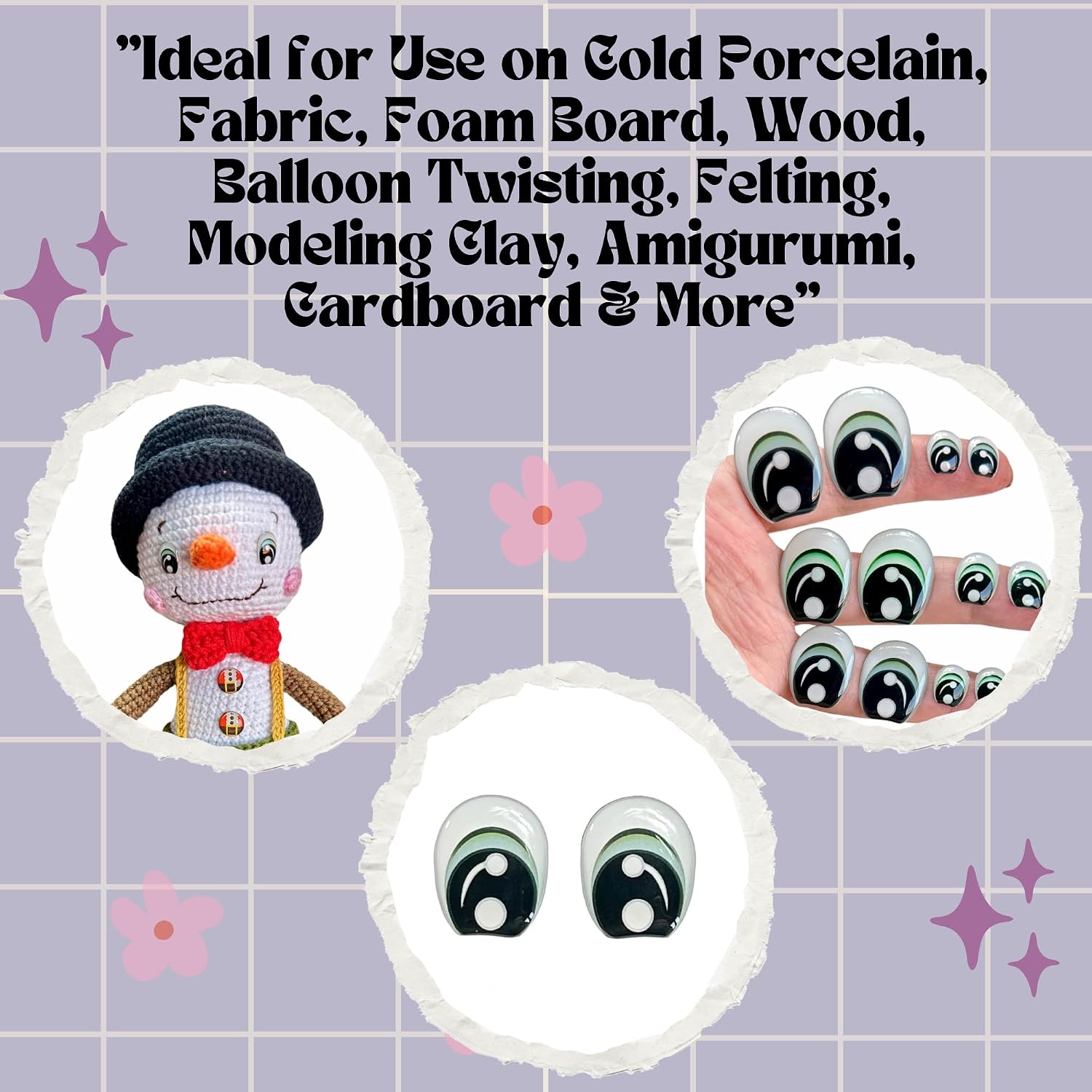 3D Resin Premium Eyes – Green Self-Adhesive Set 285-M (42 pcs, 21 Pairs, 5–22 mm) – for Polymer Clay, Dolls, Slime, Amigurumi, Cold Porcelain, Felt Crafts & DIY Miniature Projects
