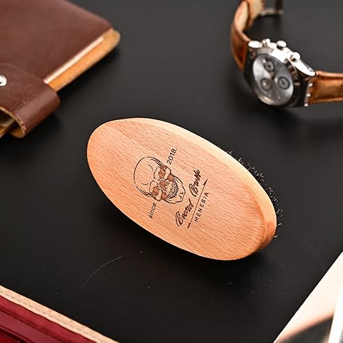 Miniatura 6 de Cepillo de barba de cerdas de jabalí para hombre, cepillo de madera suave para barba de viaje de bolsillo para hombre (calavera)