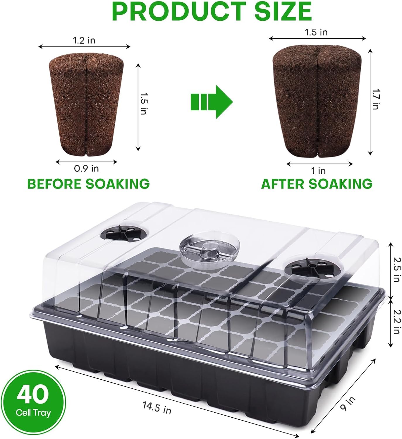 40 Pcs Grow Sponges with Tray, Starter Plugs for Cuttings, Great for Soil, Tray or Planting Pods Plant Rooter, Promotes Herbs, Vegetables and Flowers Growth