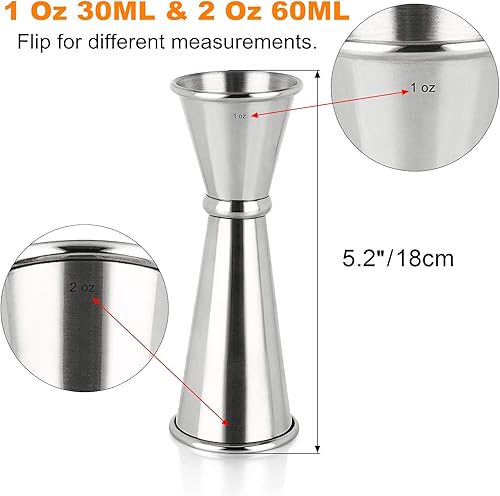 Miniatura 5 de Jigger doble de plástico transparente y acero inoxidable estilo japonés, juego de 3, vasos de chupito de medición de bebidas espirituales para bar,