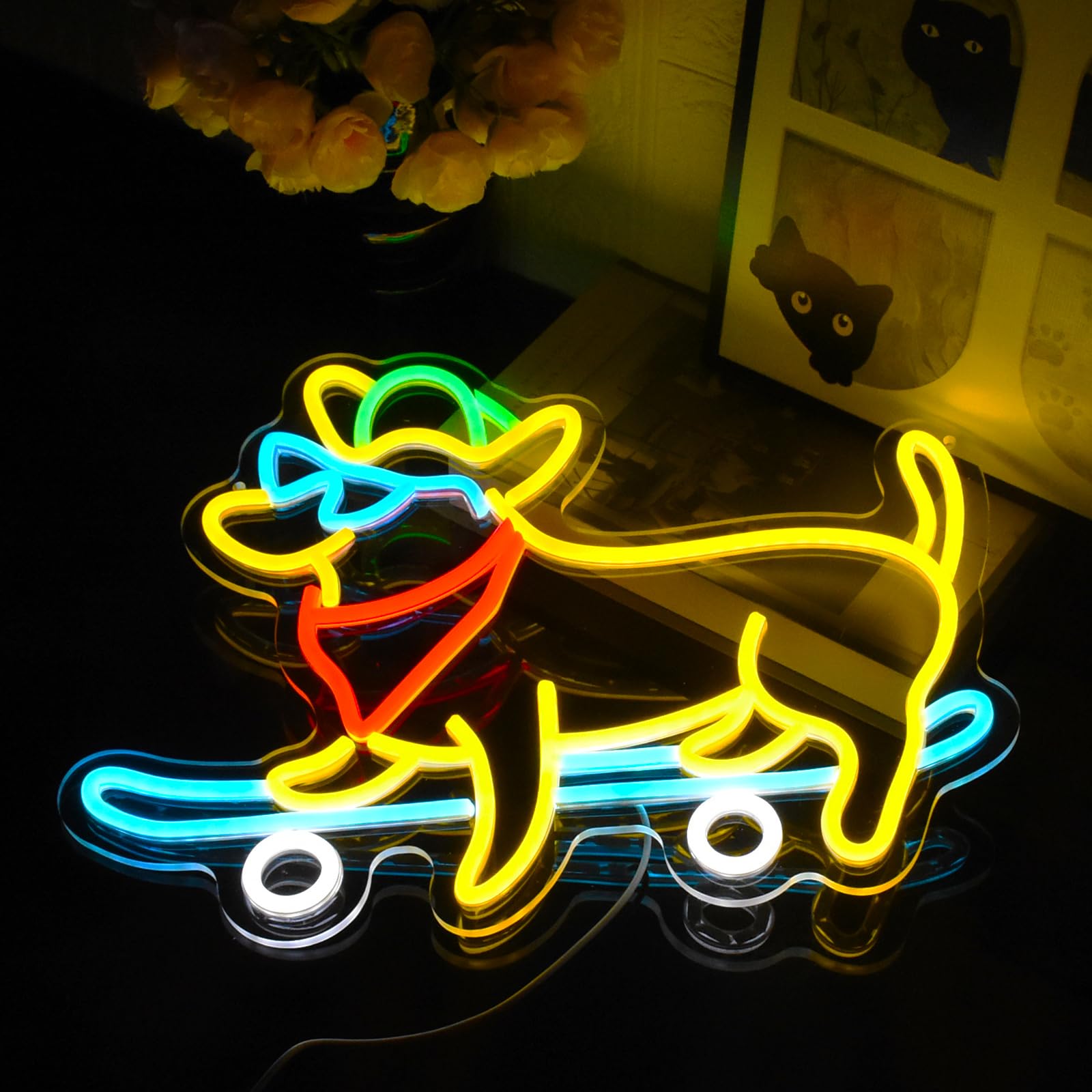UExnkj-Y Neon Sign for Dachshund Skateboard Dog Neon Sign Dimmable Neon Sign for Bedroom Skateboard Shop, Pet Store - Image 2