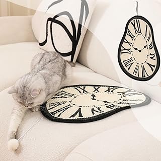 Melting Clock Cat Scratching Mat – Salvador Dali Inspired Hanging Sisal Pad with Catnip Pompom, Unique Artistic Cat Furniture & Wall Protector (21.7 x 13.8 inches)