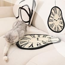 Melting Clock Cat Scratching Mat Salvador Dali Inspired Hanging Sisal Pad with Catnip Pompom, Unique Artistic Cat Furniture & Wall Protector 21.7 x 13.8 inches