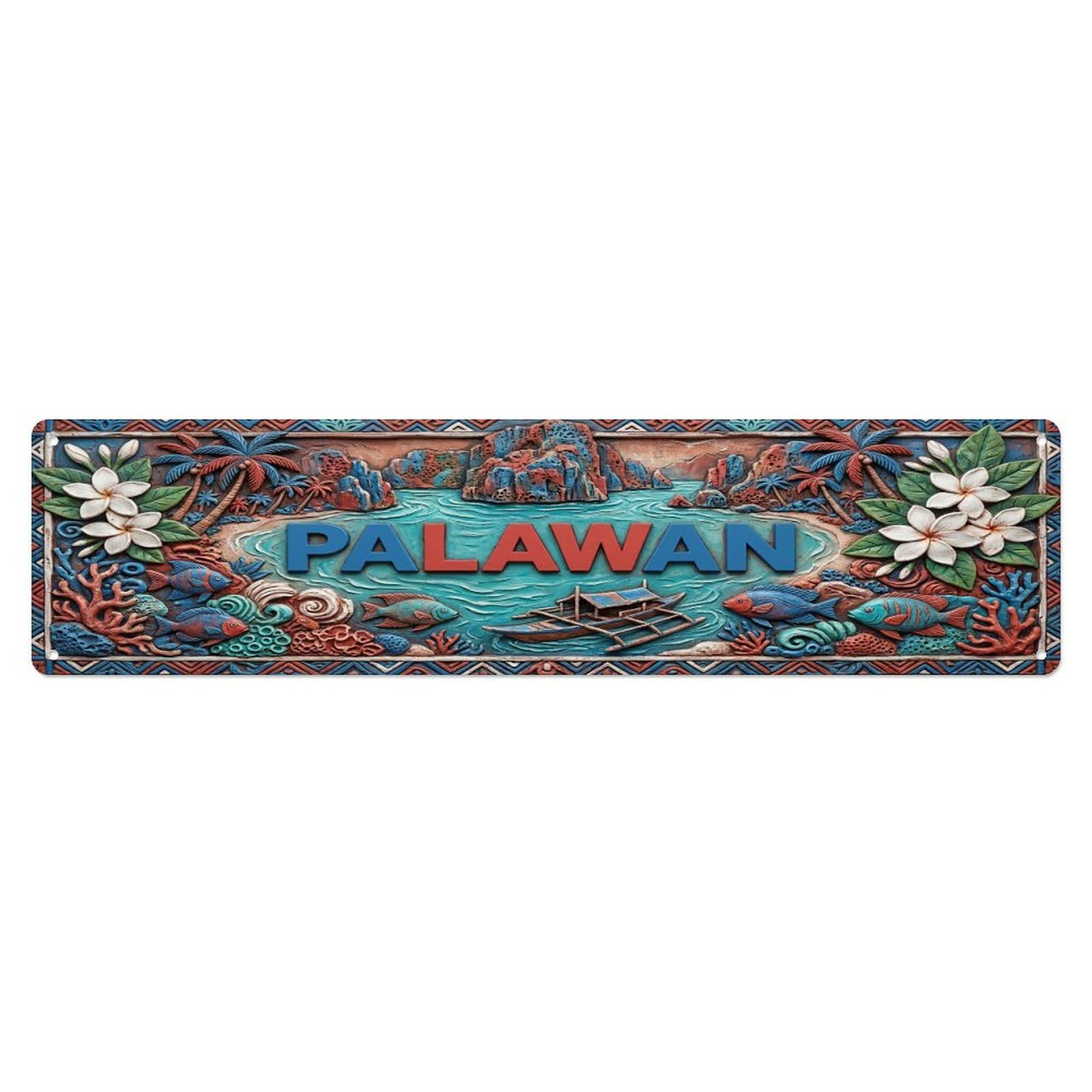Cwbufd Vintage Style Vintage Palawan Philippines Flag Pattern Vintage Metal Tin Sign Plaque Wall Decor For Cafe, Club Bar, Office, Garden Metal Poster 4X16inch