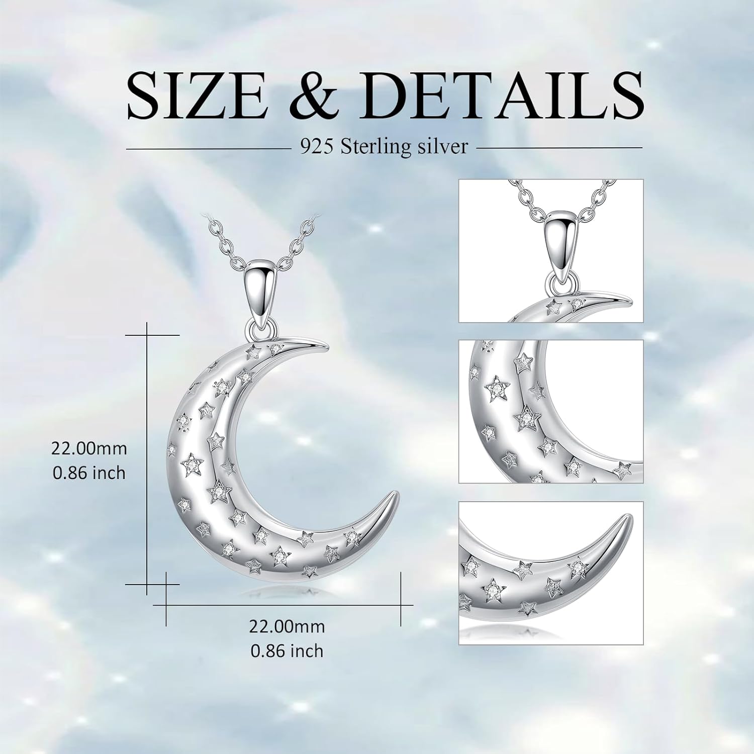 LONAGO Crescent Necklace Moonstone Moon and Star Pendant 925 Sterling Silver Crescent Moon Star Pendant Jewelry Gift for Girlfriend Women Wife