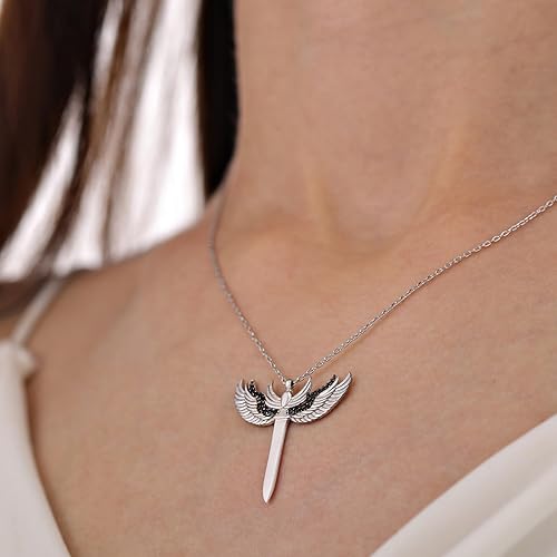 Miniatura 7 de Archangel Michael Sword Pendant in Sterling Silver, Black Stone Accents, Adjustable Chain for Spiritual Wear, Thoughtful Spiritual Gift