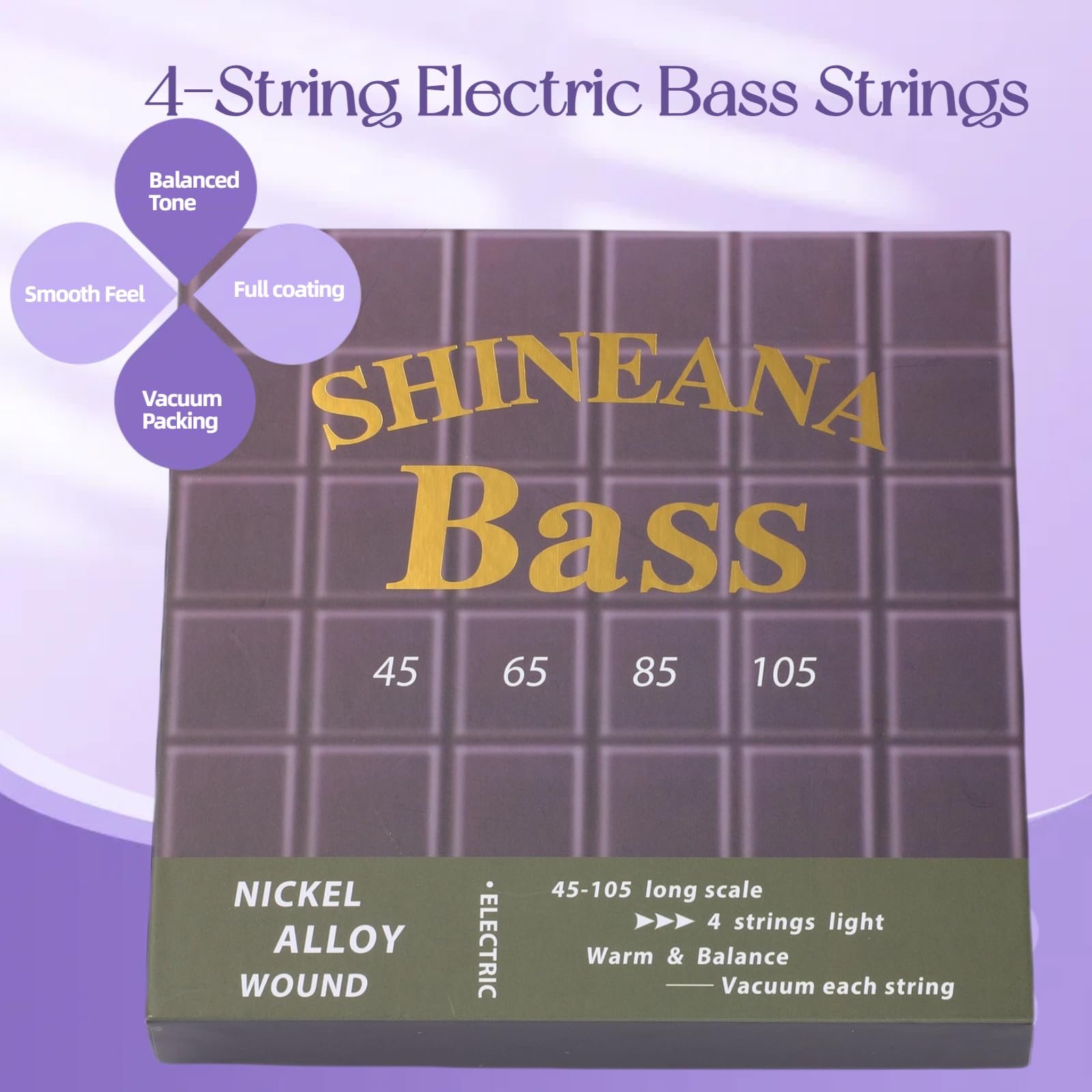 4-String Electric Bass Strings - Nickel Alloy Wound with German Hex Steel Core, Silver - Image 2