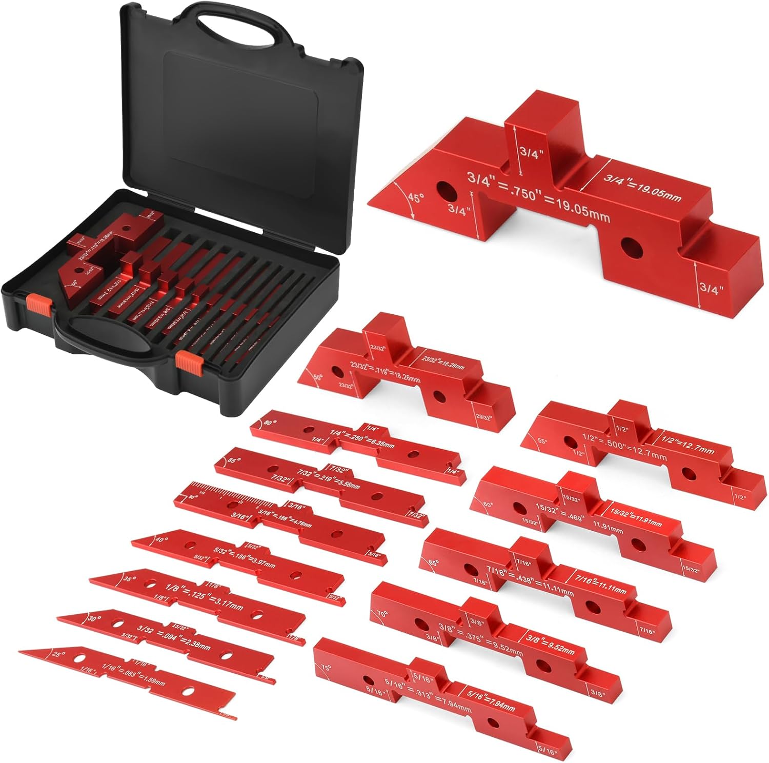 Setup Blocks Woodworking 14Pcs Aluminum Setup Bars with Case Setup Blocks Height Gauge Set Table Setup Blocks for Woodworking Tools Router Table Saw Height Depth Angle Fence Alignment Gauge Set