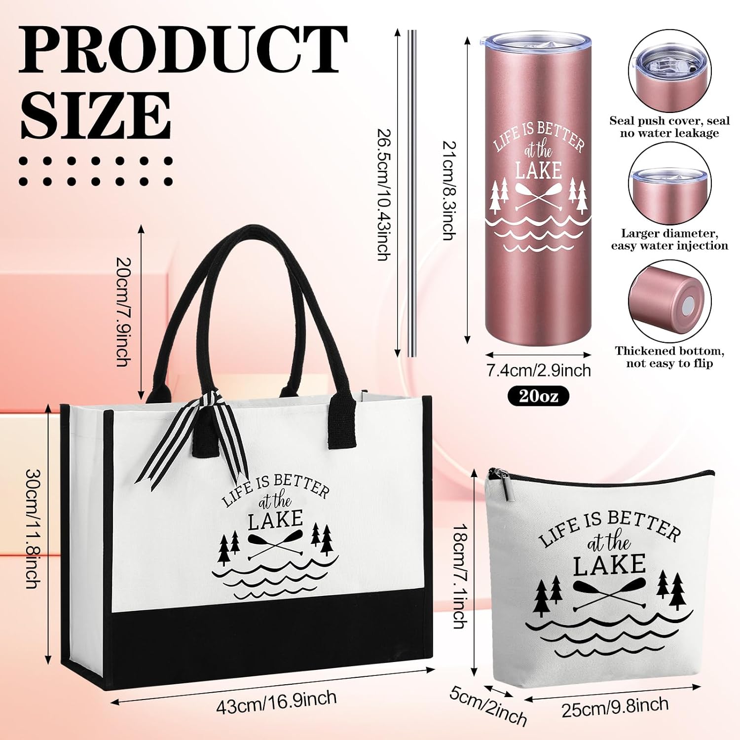 Sieral 3 Pcs Life Is Better at the Lake Gifts for Women 20 oz Tumbler with Text Stainless Steel Mug Cup for Trip Housewarming Gift