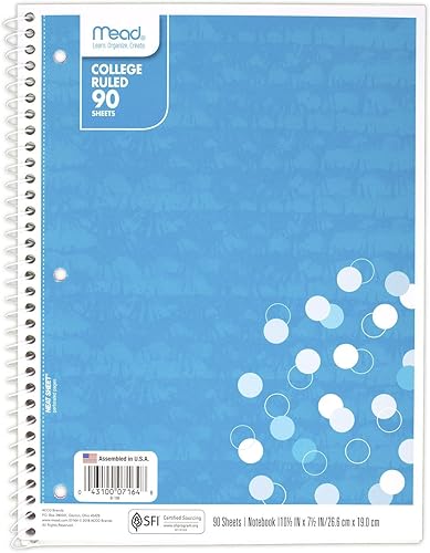 Miniatura 5 de Mead Cuadernos de espiral, 1 materia, rayado universitario, 7-12 x 10-12 pulgadas, moda, diseños surtidos, paquete de 6 (73843)