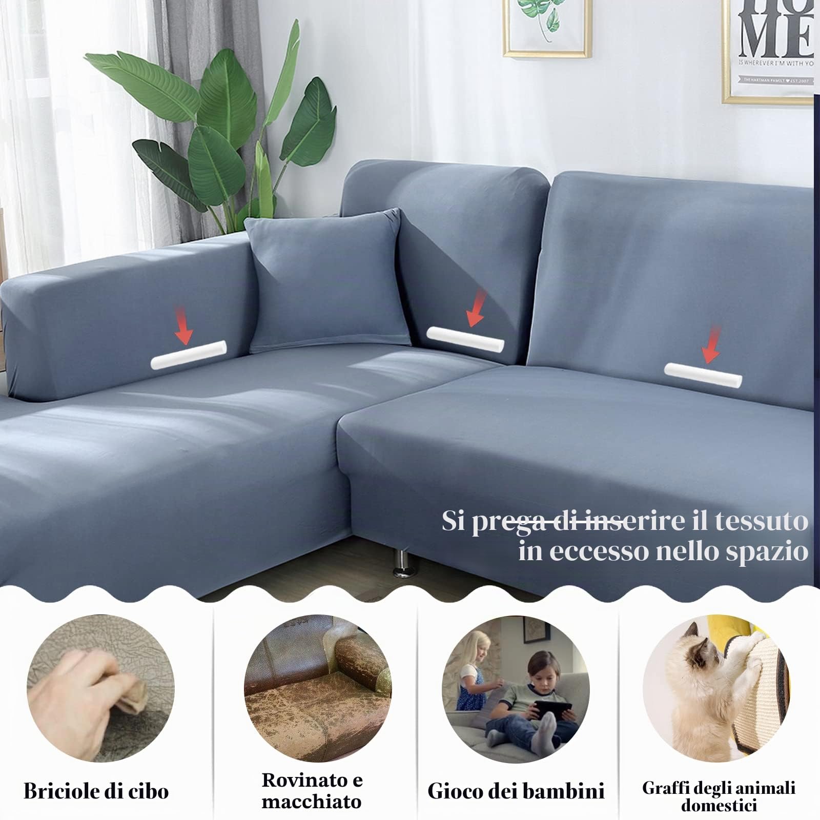 Jaotto Copridivano con Penisola Elasticizzato A Sinistra Destra, Fodere Copridivano Angolare Universale, Copri Divano Chaise Longue a Forma di L (1 posto+2 posti, grigio blu)