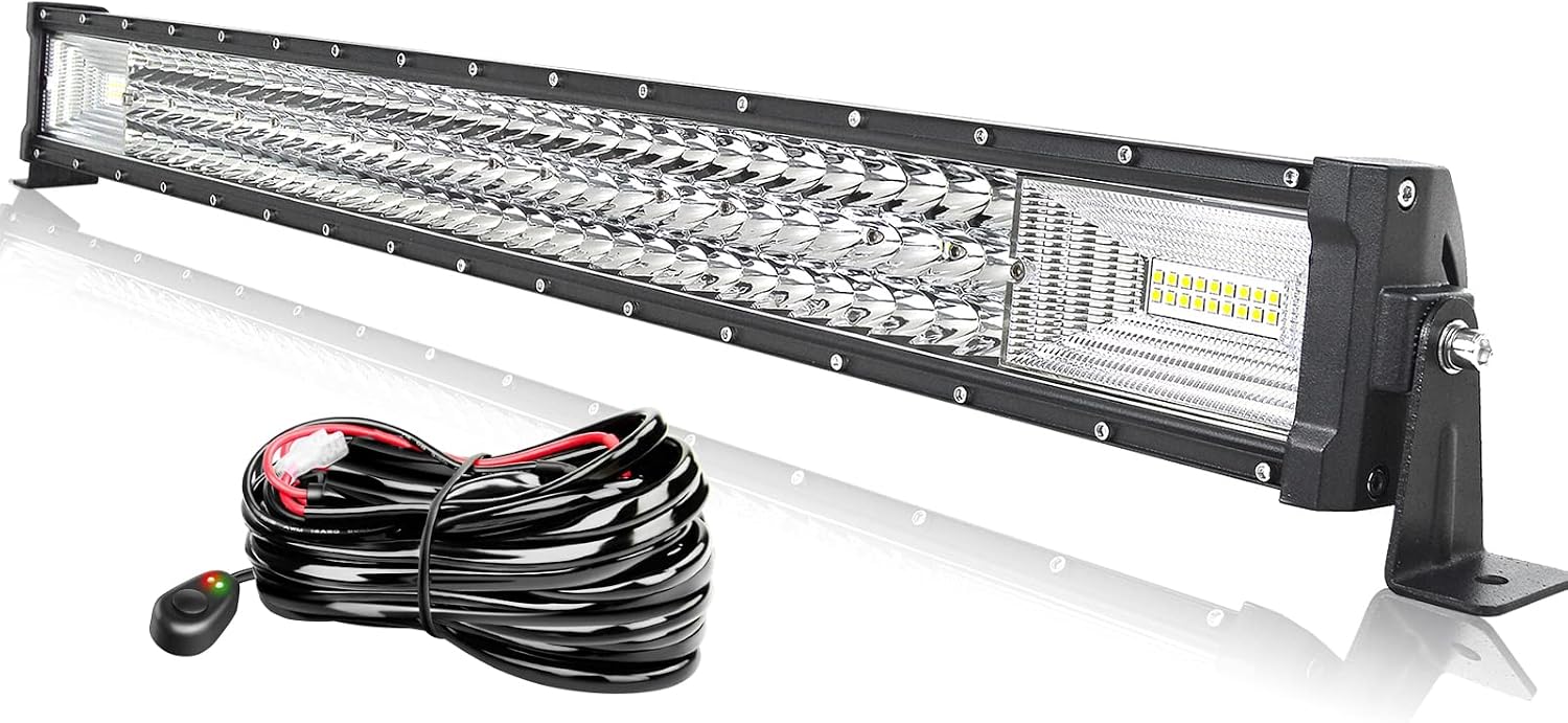 AUXTINGS 32 inch 270W LED Light Bar Triple Row Spot Flood Beam Work Light with Wiring Harness kit Switch for Trucks Tractor 4X4 Jeep Boat Off Road Auto Fog Driving Lamp 12V 24V Waterproof IP67