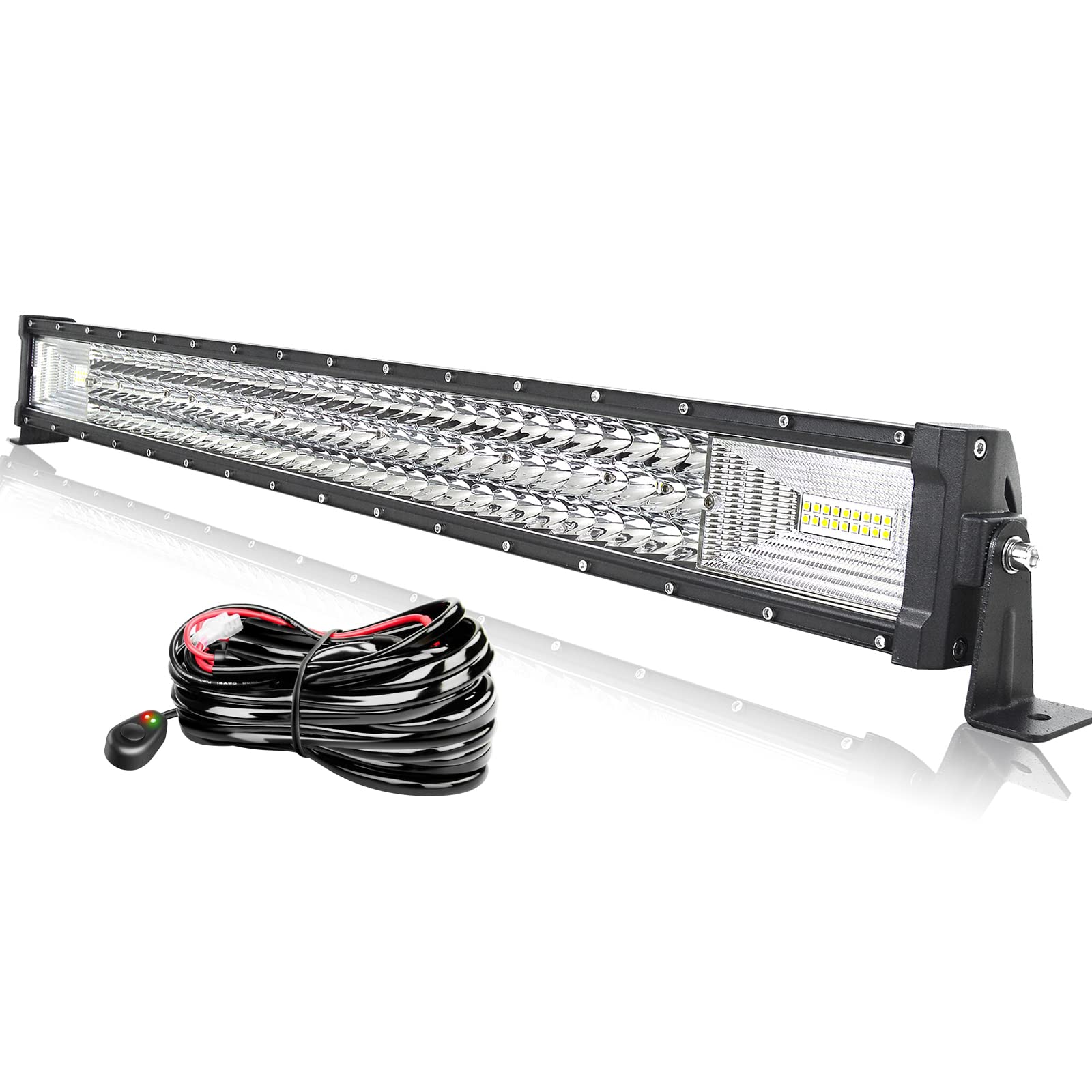 Willpower 32 inch 405W Triple Row LED Light Bar Work Light Spot Flood Beam with Wiring Harness kit Switch for Jeep Trucks Tractor 4X4 Boat Off Road Auto Fog Driving Lamp 12V 24V Waterproof IP67