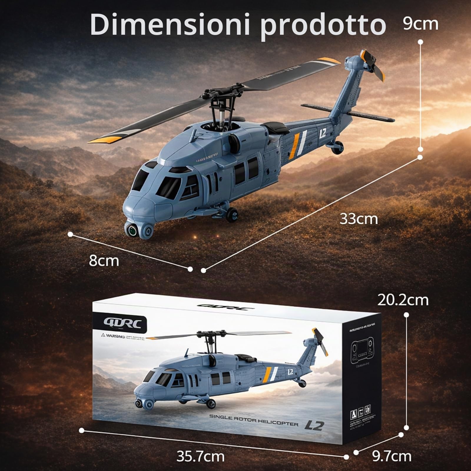 Elicottero RC Black Hawk Brushless 4CH elicottero radiocomandato intelligente con display HD integrato e GPS a flusso ottico per adulti 2 batterie