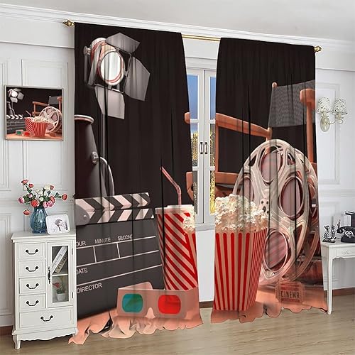 Miniatura 156 de Cortinas opacas para cine en casa, diseño retro moderno, tiras de película de palomitas de maíz para cámara de película, bolsillo para barra,