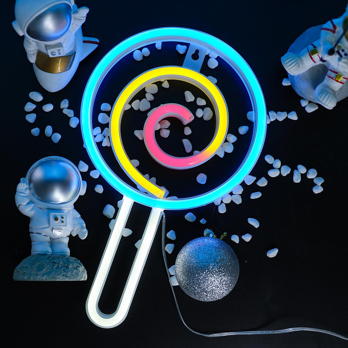 WIOSOUL Candy Lollipop Neon Sign - USB or Battery Powered Coloured Party Rainbow Sugar Neon Lights for Candy Shop Art Halloween Birthday Gift
