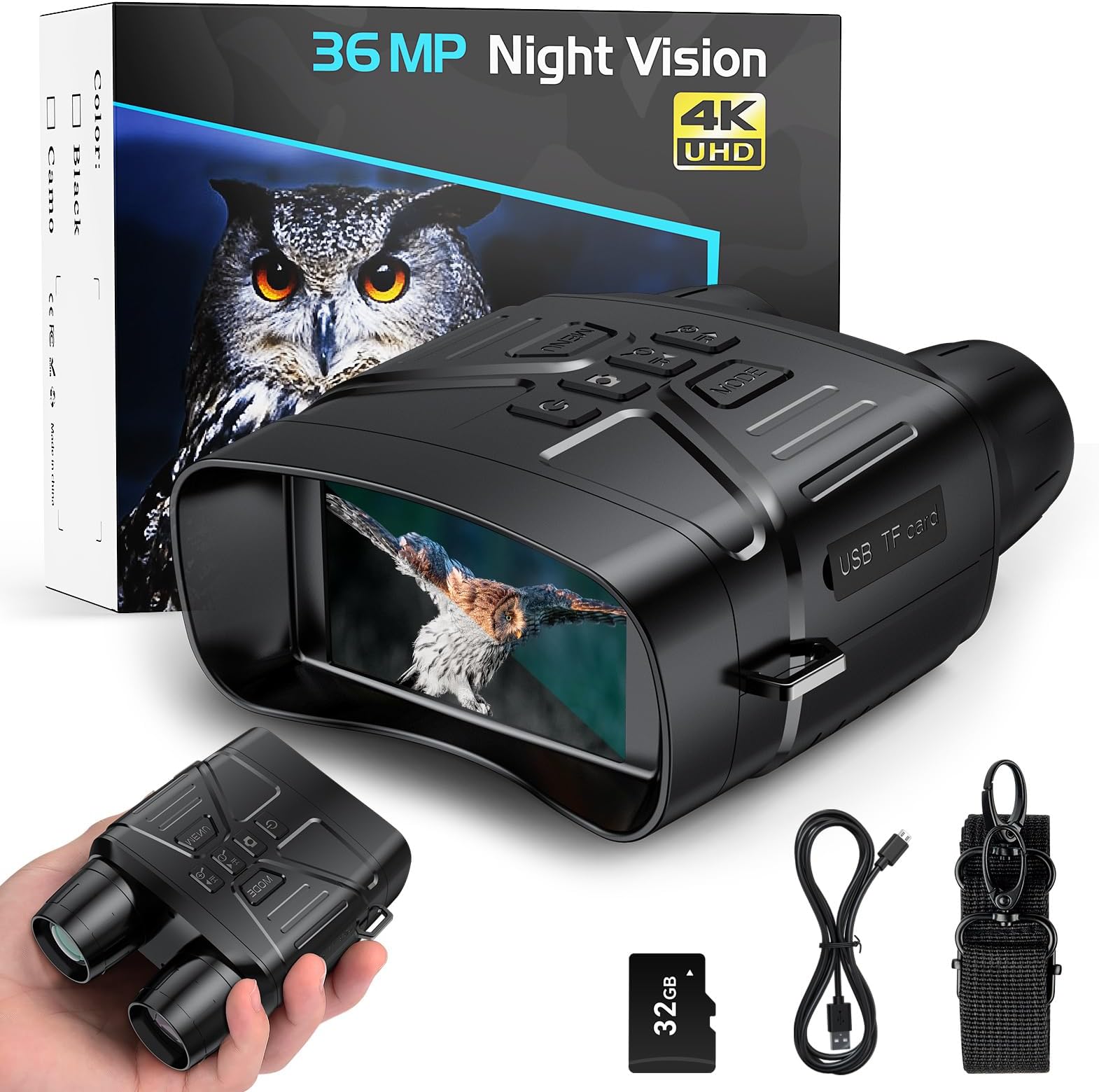 Night Vision Goggles - 4K Night Vision Binoculars for Adults, 3'' Large Screen Binoculars can Save Photo and Video with 32GB Memory Card & Rechargeable Lithium Battery