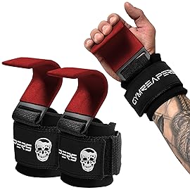 Gymreapers Weight Lifting Hooks (Pair), Heavy Duty Power Wrist Straps Hand Grip Support For Deadlifts, Pull Ups, Shrugs - Gym Gloves For Men and Women (Red)