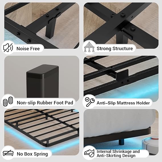 Queen Floating Bed Frame Queen Size with LED Lights Metal Platform Bed No Box Spring Needed