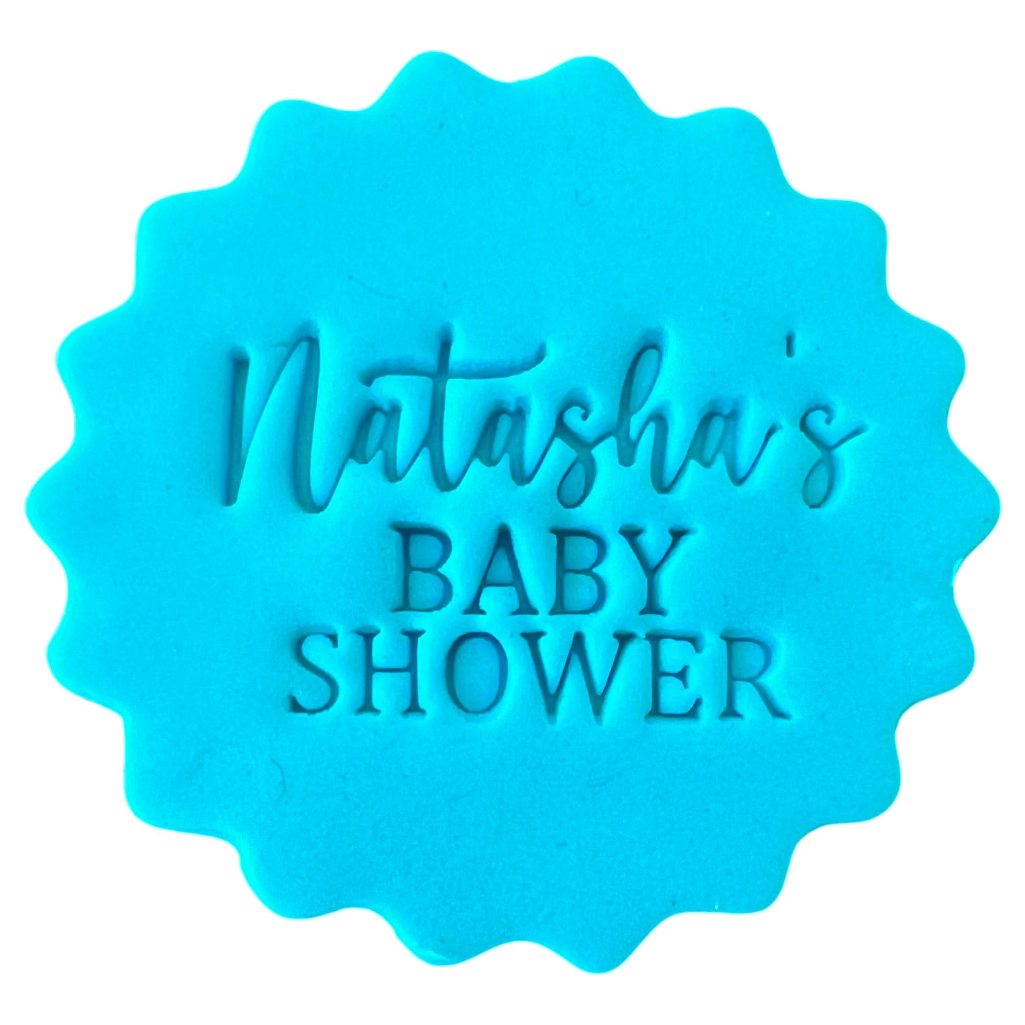 Personalised Cookie Stamp with Free Scallop Cutter, Custom Name Baby Shower, 5cm Acrylic Biscuit Embosser, Food-Safe Plastic Baking Tool, Fits M&S All Butter Biscuits (Design 4)