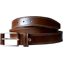 Men s Italian Bullhide Stitched Leather Belt | Genuine Italian bullhide leather. 35mm 1.38" dress casual width. Lateral double stitch design. Premium gift boxed.