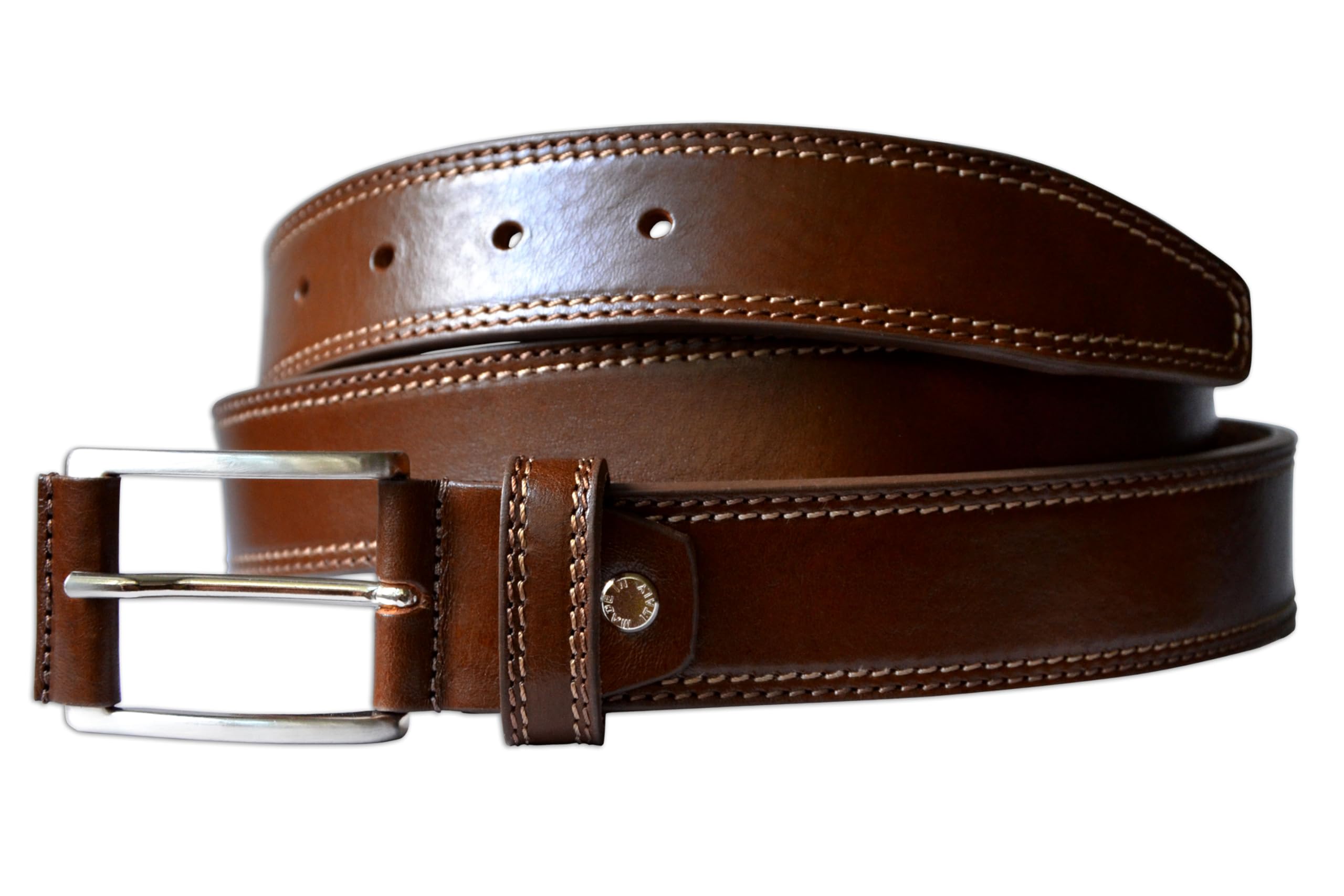 PASQUALE CUTARELLI Mens Plain Italian Bullhide Leather Belt with Double Stitch Fango Small 34 Inches