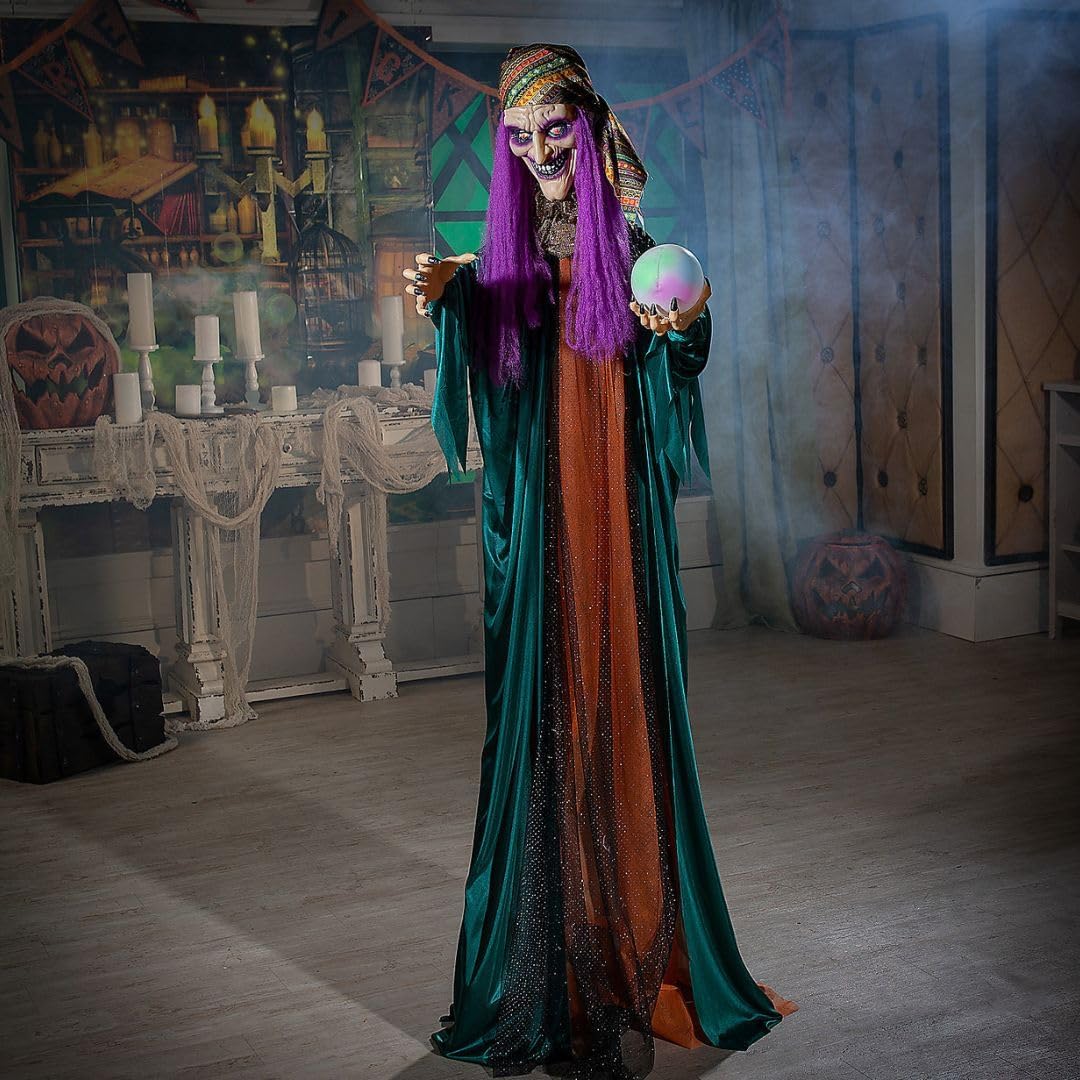 Fun Express Animated Fortune Teller Witch Halloween Decoration 6 Ft - Spooky Home Decor - Perfect for Parties, Haunted Houses, and Trick-or-Treating - 1 Pieces