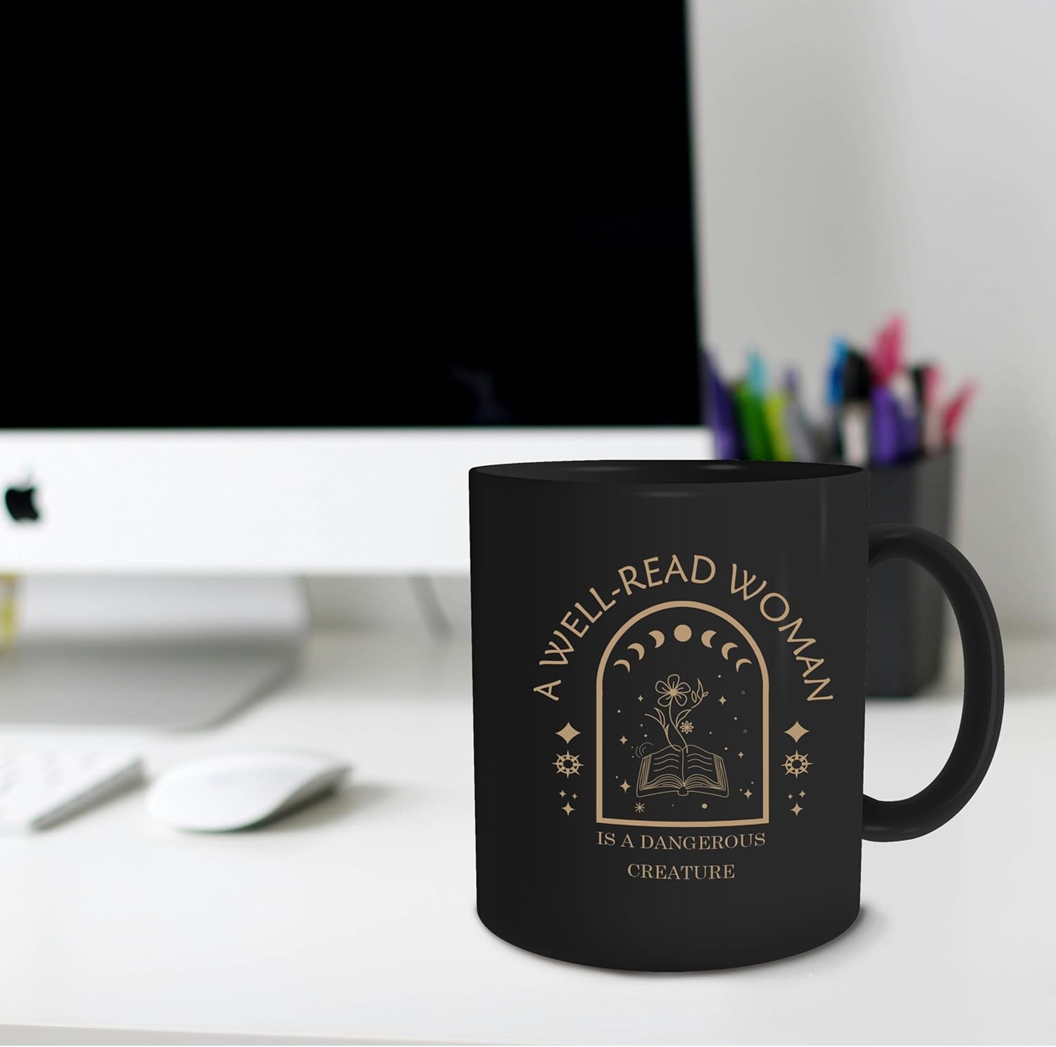 Book Lovers Coffee Mug - Ceramic Reading Mug Gifts, Book Club Librarian Coffee Cup 11oz, Black - Image 3