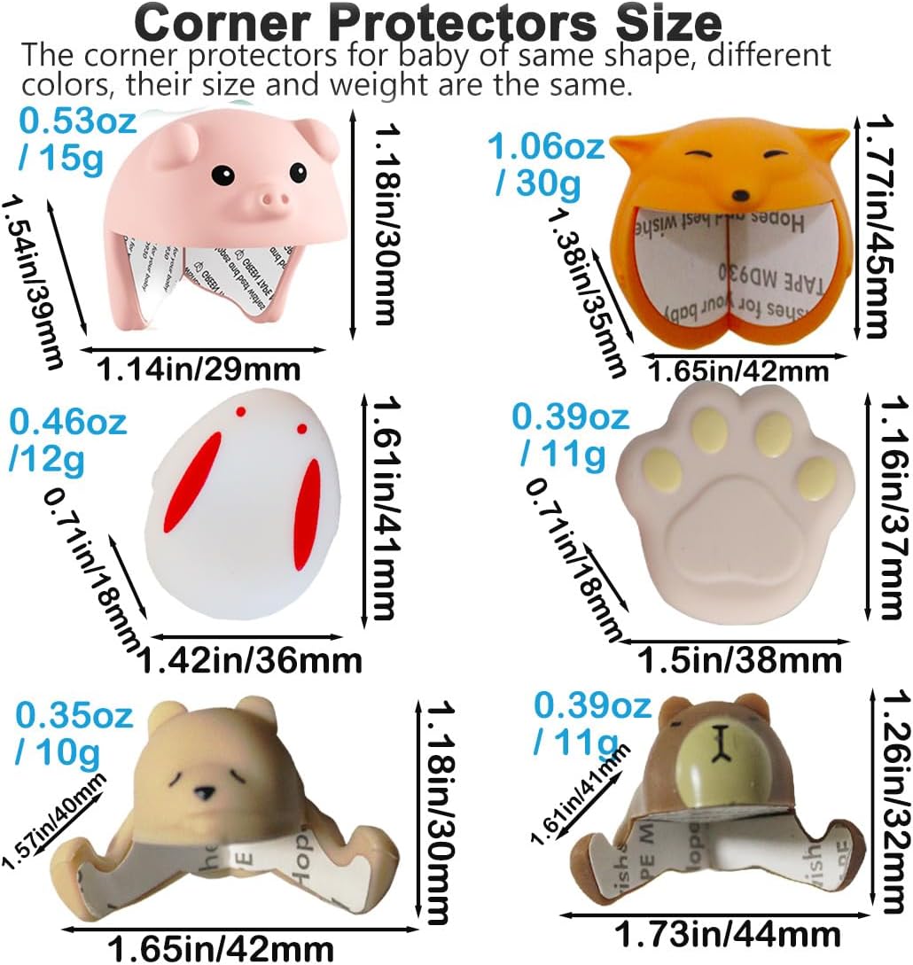 12 Pack Cute Corner Protector for Baby, Silicone Furniture Corner Guard & Edge, 3M Adhesive Pre-Taped, Safety Bumpers Baby Proofing Edge and Corner Guards for Prevent Injury, 6 Shapes