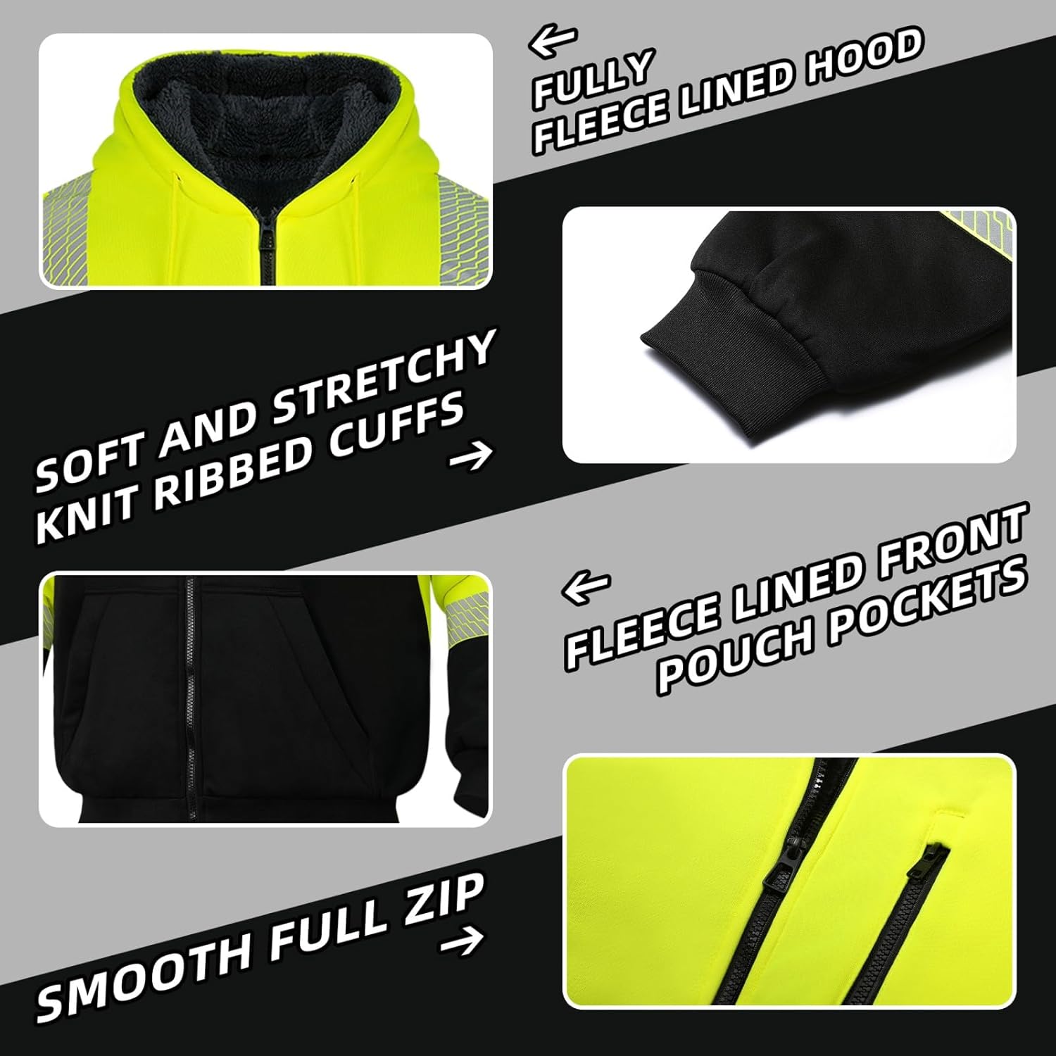 GLIMMMR High Visibility Hoodie for Men,Safety Jacket Class 3 Hi Vis Reflective Zipper Sweatshirt for Work Construction - Image 5