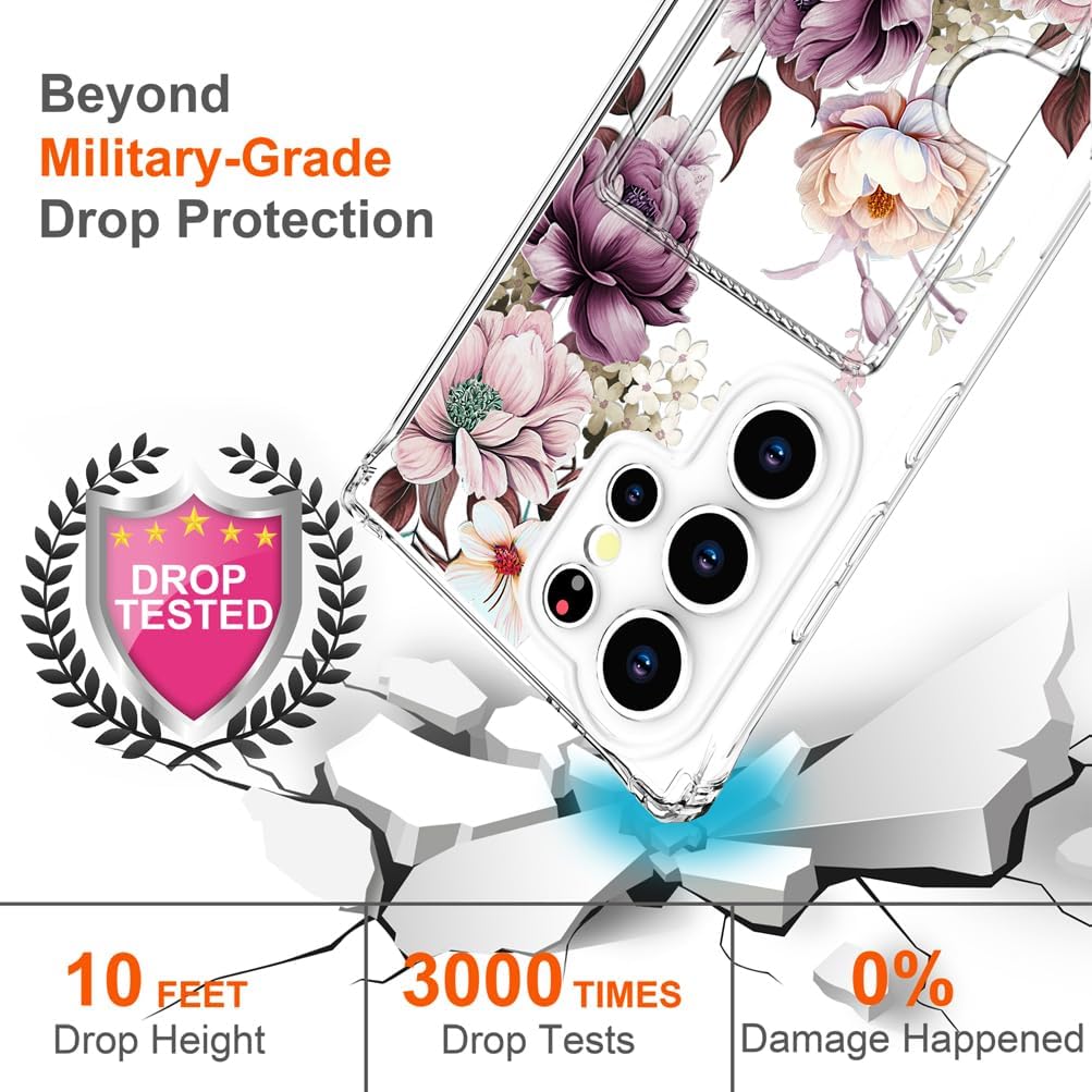 Hungo Compatible for Samsung Galaxy S25 Ultra Case Wallet with Card Holder,Ultra Thin Slim Cute Girly Skin Cases Protector with Airbag Bumper for Women Girls (Clear Pink Rose) - Image 7