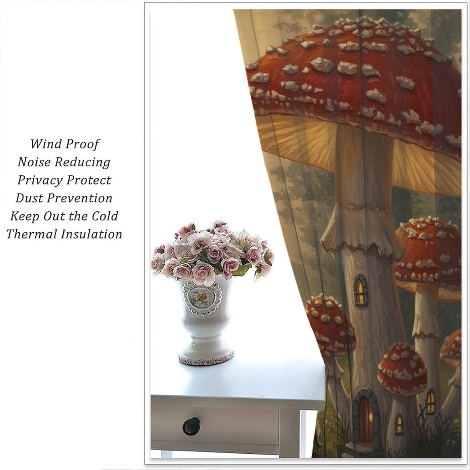 Retro Mushroom Garden Curtains,Kids Fairy Tale Magical Butterfly Princess Enchanted Wonderland Blackout Window Curtain,for Classroom Living Room Bedroom Kitchen Cafe Farmhouse 42" W X 45" L