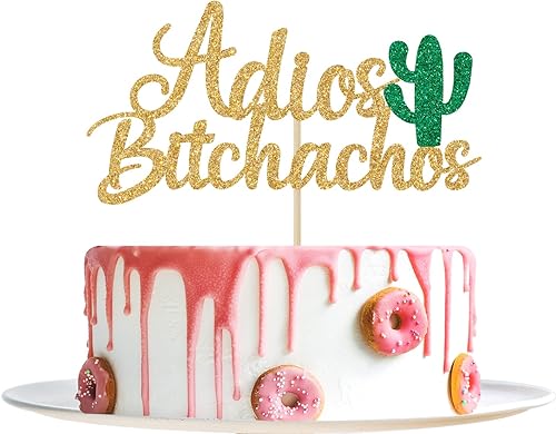 Decoración para pastel de Adios Bitchachos con purpurina dorada, fiesta, despedida, reubicación, ruptura, graduación, jubilación, decoración de