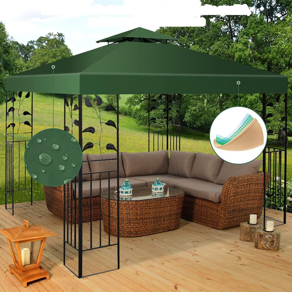 GYMAX Gazebo da Esterno Impermeabile Tendone da Giardino per Campeggio, Copertura a Doppio Strato 300x300cm (Verde)
