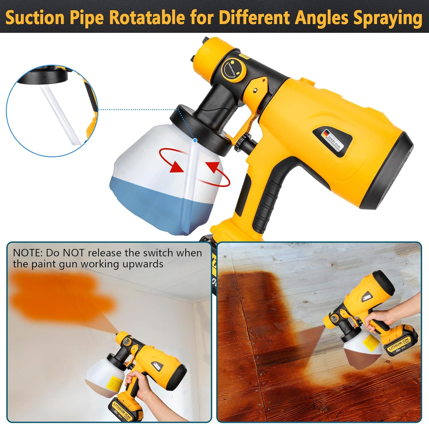 Cordless Paint Sprayer Compatible with DeWalt 20V MAX Battery 1000ml Capacity HVLP Spray Paint Gun 3 Patterns and 4 Nozzles for Wall Fence Furniture House Painting(Battery Not Included)