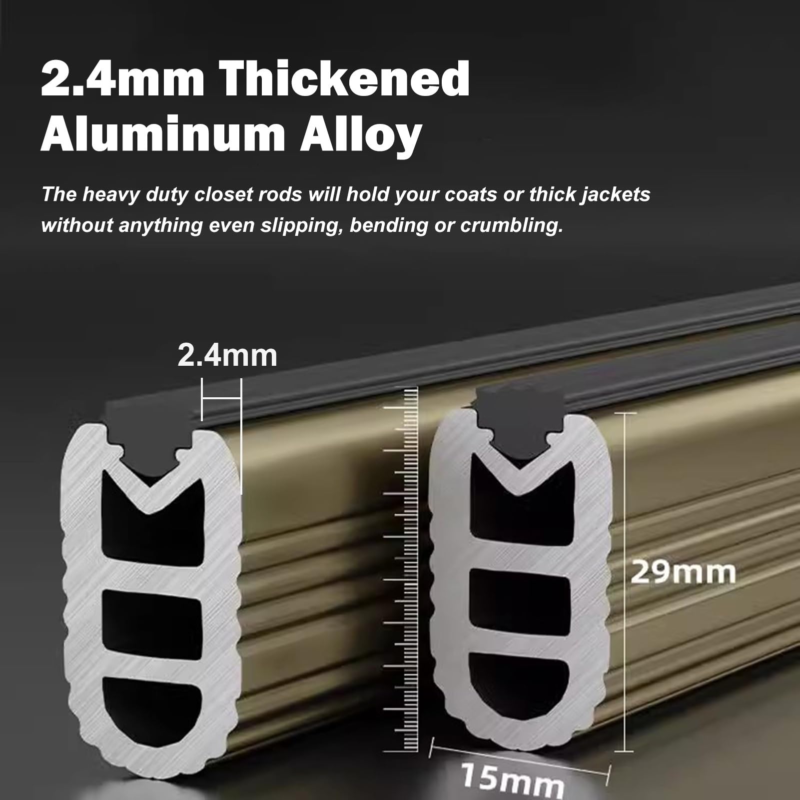 DrążEk do Szafy Wytrzymałe Aluminiowe Drążki do Szaf z Podporą Końcową, Drążek do Wieszania Ubrań do Szafy, Antypoślizgowy Drążek do Szafy, Organizer na Ubrania(Black,70cm(27 1/2"))