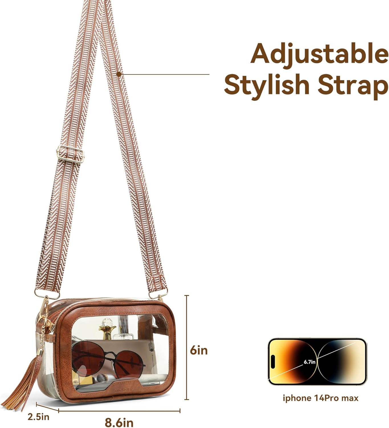 MHCNLL Clear Crossbody Bag Stadium Approved,Transparent Purse for Women with Guitar Strap, See Through Pouch for Concert