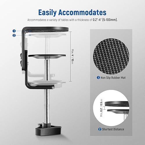 Miniatura 4 de NEEWER Abrazadera C resistente con columna de montaje para soporte de luz, abrazadera de escritorio de metal ajustable con tornillos de 14" 38" para