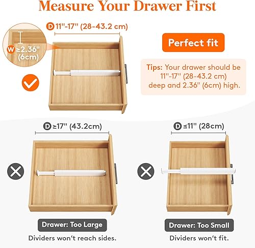 Miniatura 3 de Lifewit Paquete de 5 separadores de cajones de ropa de 2.36 pulgadas de alto, 11 a 17 pulgadas, organizador de cajones ajustables para ropa,