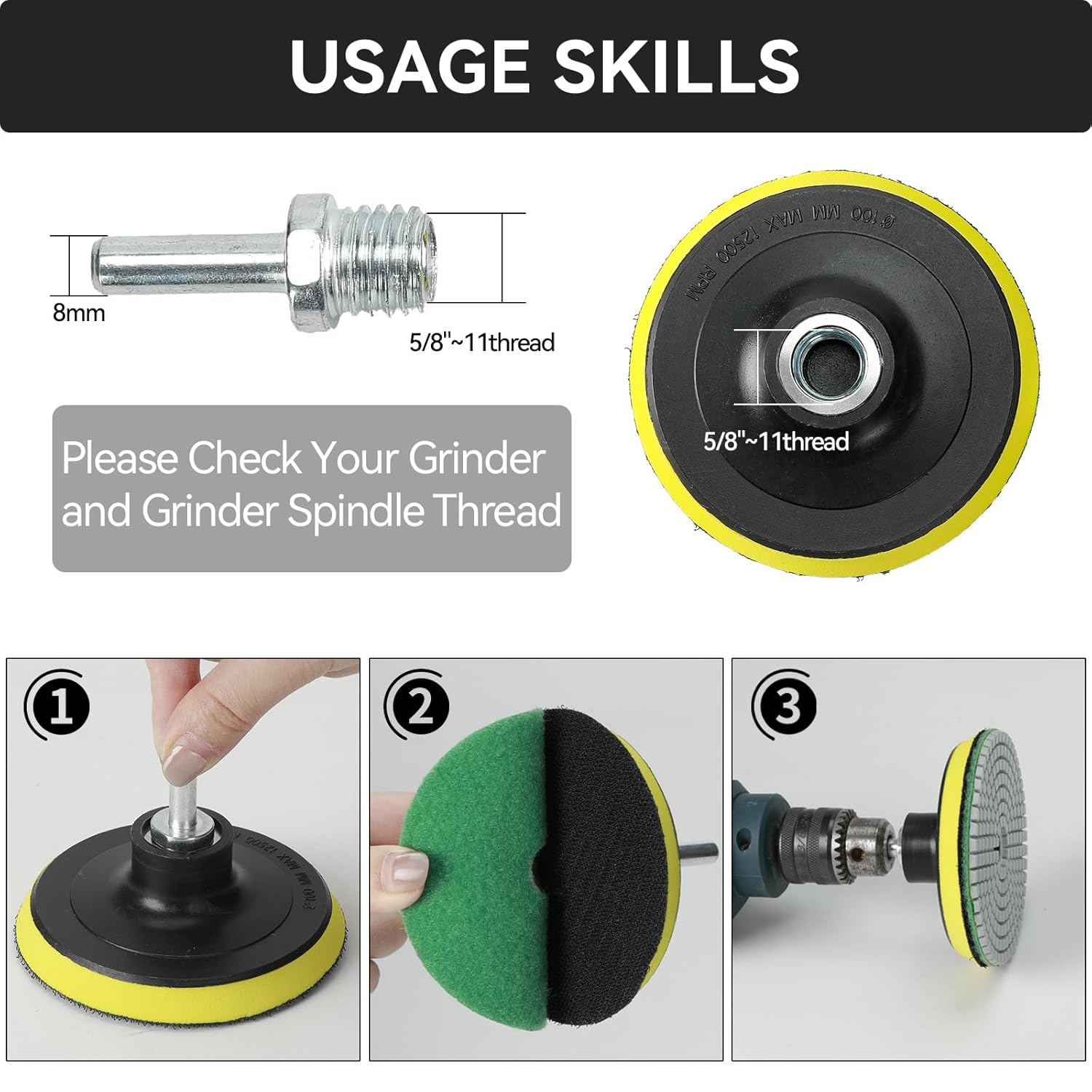 14-Piece Diamond Polishing Pads Set, Wet/Dry Quartz Polishing Kit, Granite, Stone, Concrete, Marble, Tile Polishing Pads for Grinder, 4-Inch, 100-10000 Grit with Hook & Loop Backer and Drill Adapter