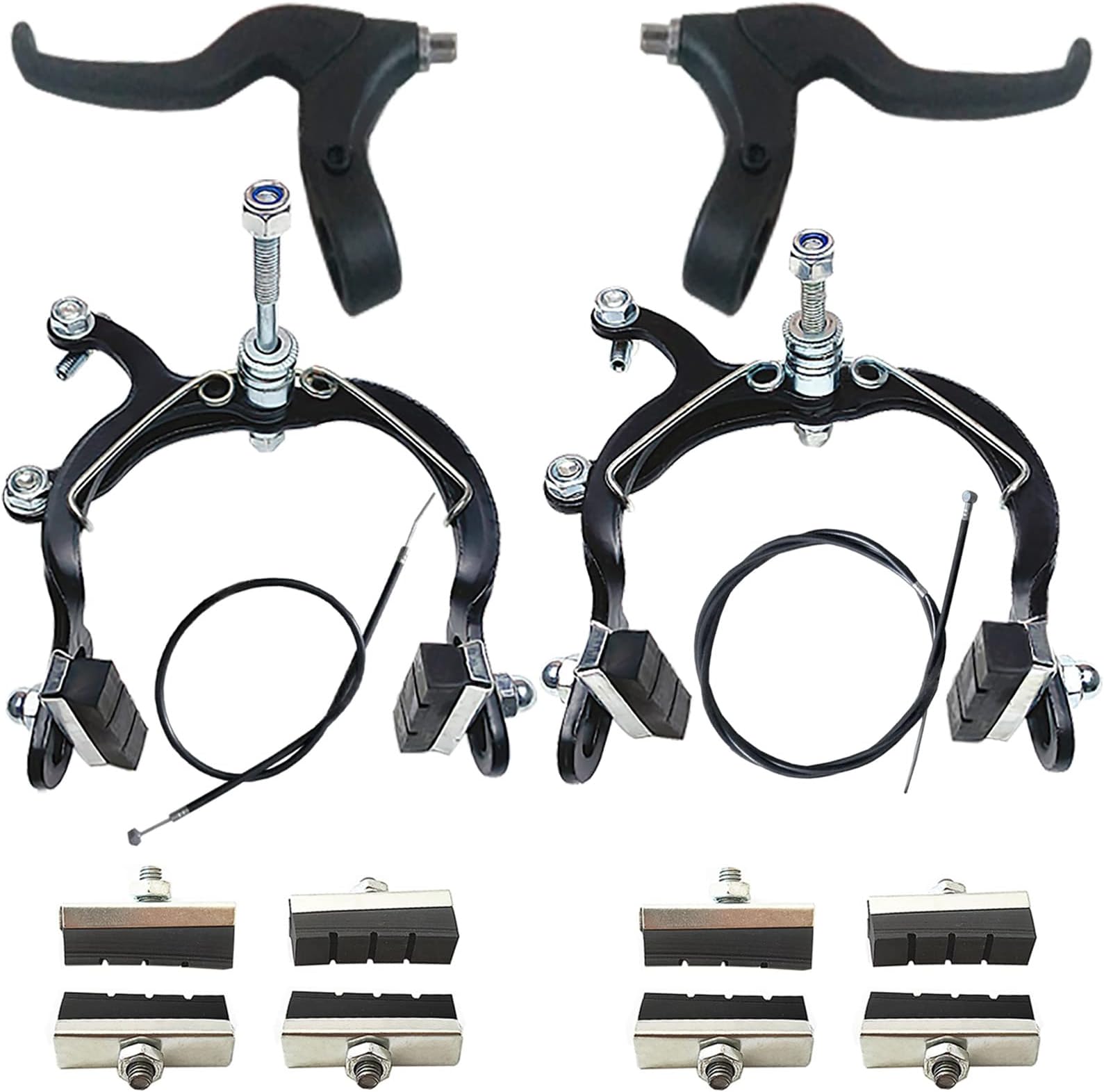 Bike Brake Caliper Set MX Side Pull Brakes 69-96mm Long Reach Rear & Front C Caliper Brake Include Brake levers Brake Wires Brake Calipers and 8 Pieces Brake Rubber Pads for Most TMX MTB Road Bicycles