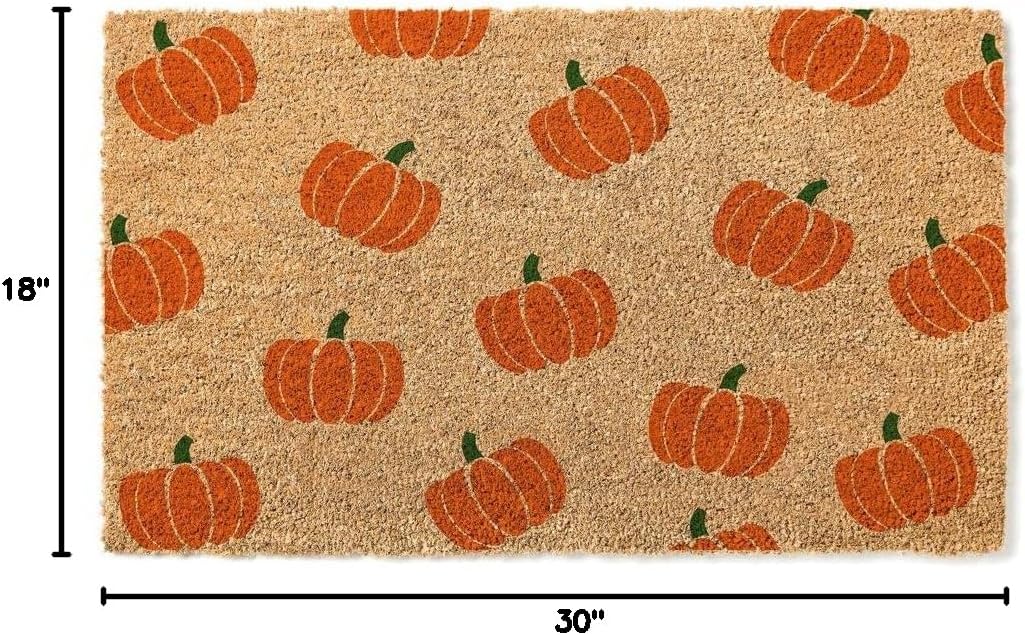 Pumpkin Pattern Door Mat | Fall Doormat | Welcome Mat | Premium Quality, Thick 100% Coir Coconut Husk Front & Made in The USA - Doormat stk1745
