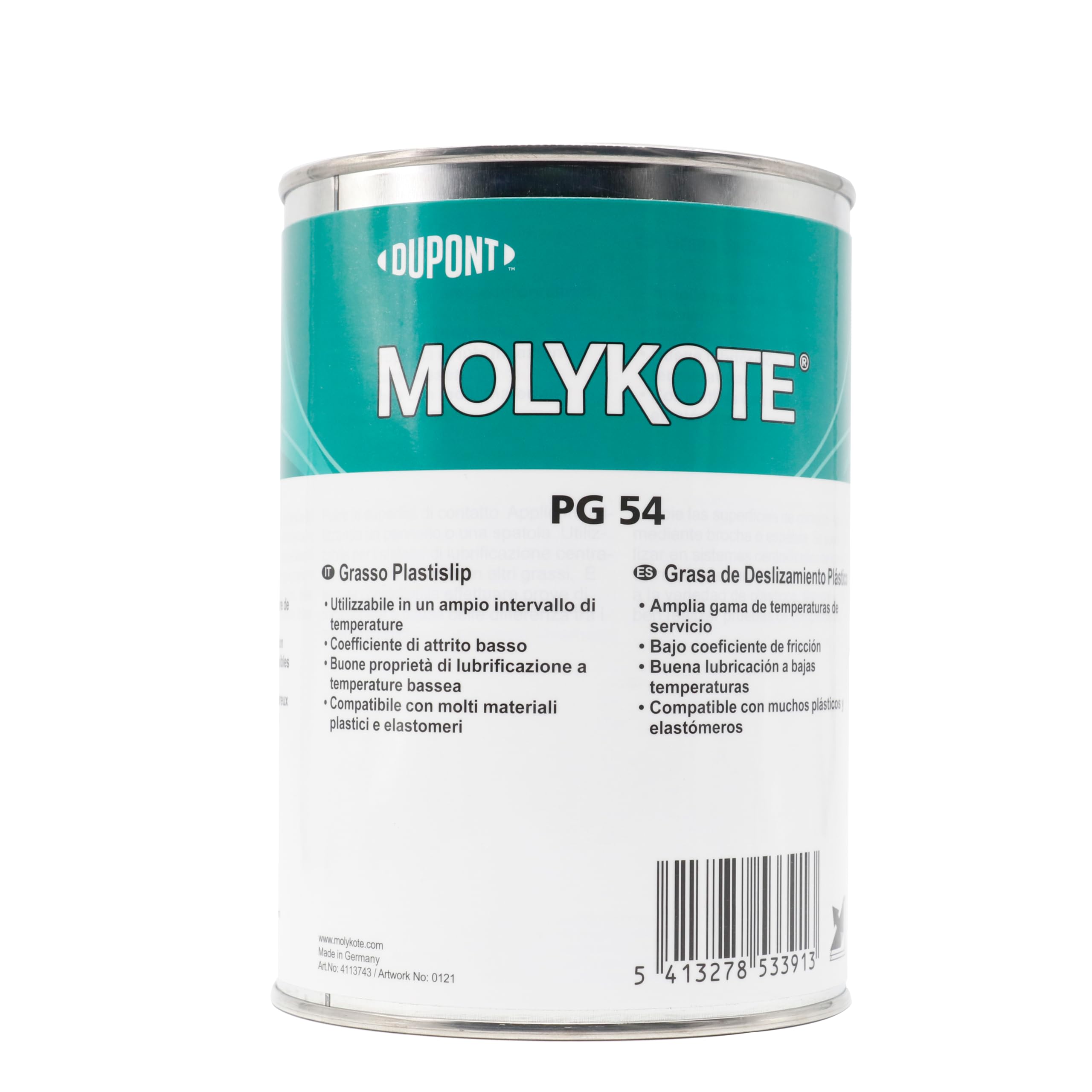 MOLYKOTE PG-54 - Grasa de 1 kg, lubricante de alto rendimiento, excelente resistencia a la oxidación, baja fricción y amplio rango de temperatura para plásticos y elastómeros