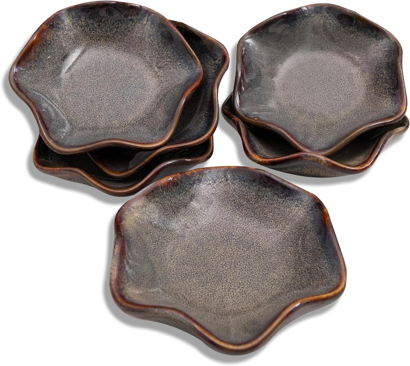Set of 6 3.9 inch Ceramic Deep Soy Sauce Dipping Bowls Dishes,2.1 oz Small Sauce cups for Condiment Sushi Bowl, Mini Bowl for Side Dish, Ketchup, Soy Appetizer Plates (Caramel Brown)
