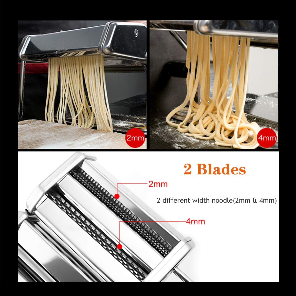 SEISSO Pasta Maker, Manual Hand Crank Pasta Machine, Washable Stainless Steel Noodle Maker with 7 Adjustable Thickness Settings, Separate Type Rollers and Cutter for Homemade Spaghetti, Linguine