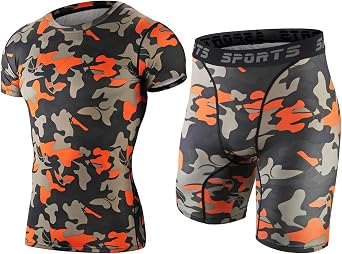 Sillictor Men s Compression Wear Set with Short-Sleeve/Long-Sleeve Shirt and Shorts/Ankle-Length Pants/Long Pants, Breathable, Absorbent, Quick Drying