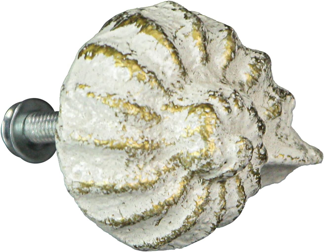 Zeckos Set of 6 Rustic Antique White Finish Cast Iron Nautilus Shell Drawer Pulls - 2 Inches Long - Nautical Seashell Cabinet Knobs for a Coastal Home Decor Touch
